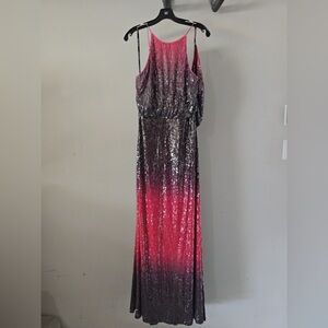 Tadashi Shoji Pink and Black Sequin Maxi Dress size L